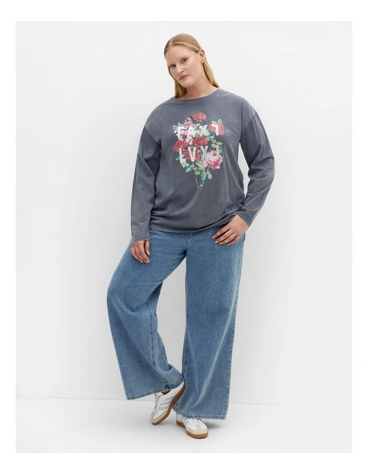Casey L/S Femme Prt Tee in Grey image 1