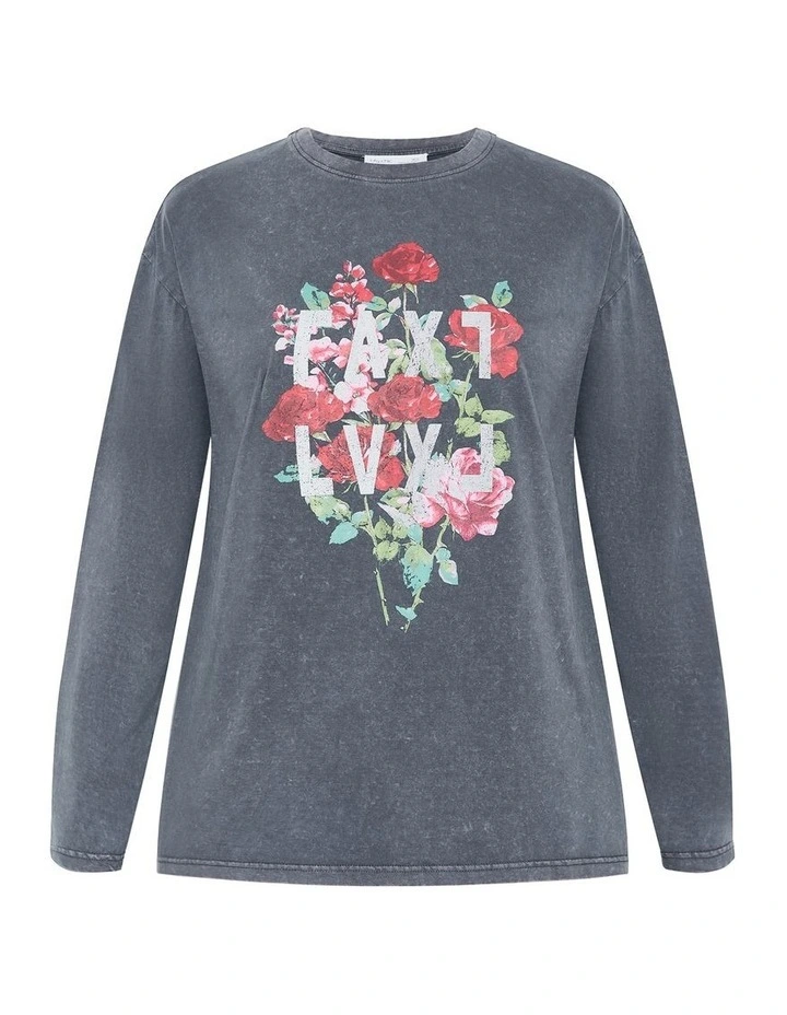 Casey L/S Femme Prt Tee in Grey image 3