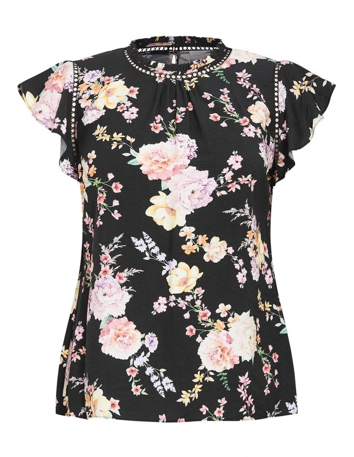 Lori Print Top in Black Flirty Floral image 3