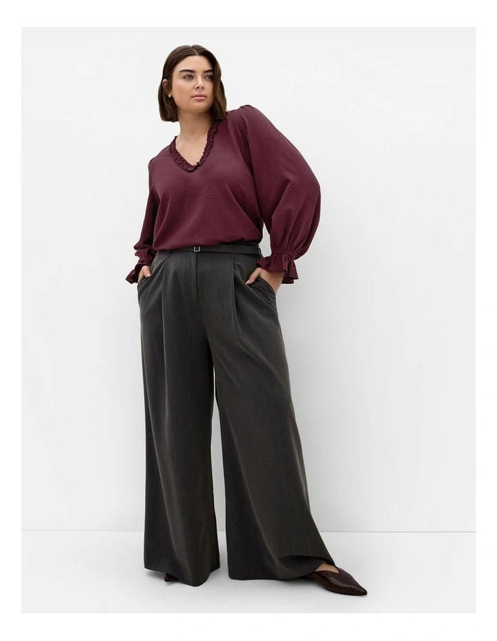 Marena Ruffle V Neck Top in Bordeaux image 1