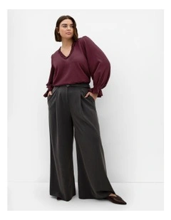 Marena Ruffle V Neck Top in Bordeaux