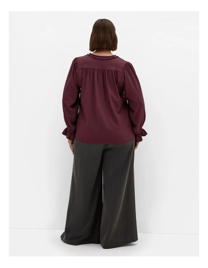 Marena Ruffle V Neck Top in Bordeaux image 2