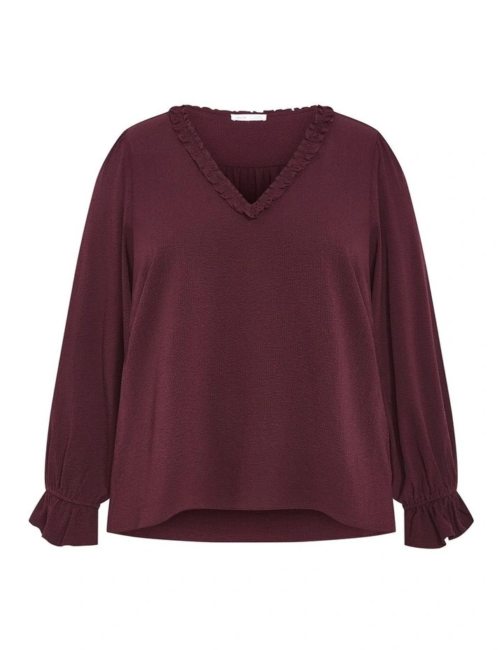 Marena Ruffle V Neck Top in Bordeaux image 3