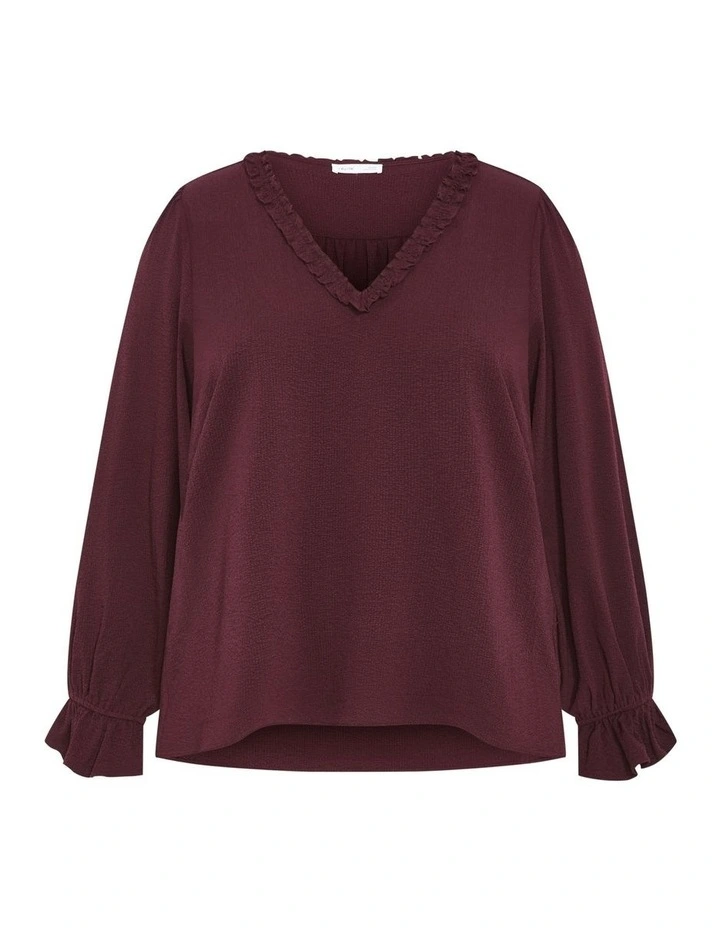 Marena Ruffle V Neck Top in Bordeaux image 5