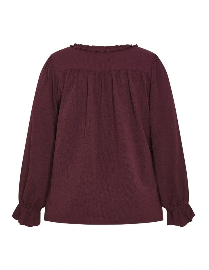 Marena Ruffle V Neck Top in Bordeaux image 6