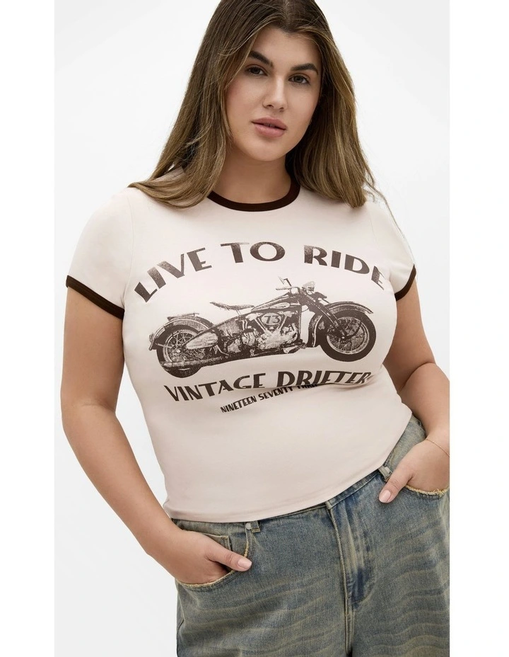 Micro Print Tee in Cream image 2