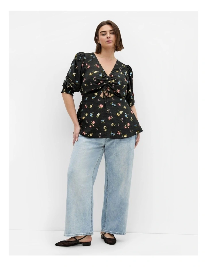 Tayla Print Top in Black Floral Fields image 1