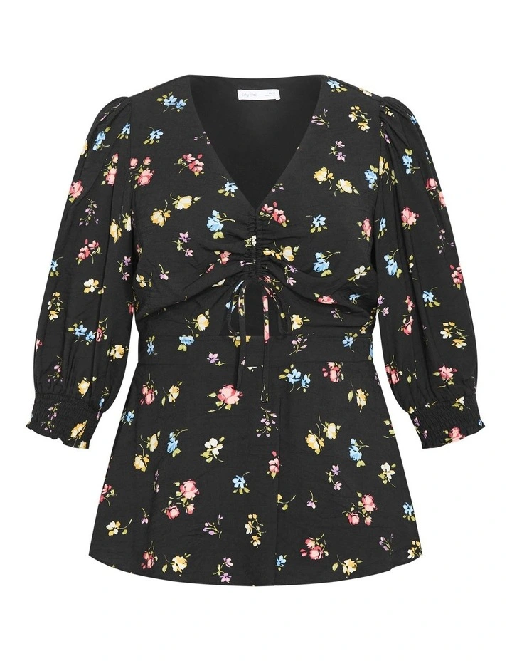 Tayla Print Top in Black Floral Fields image 3