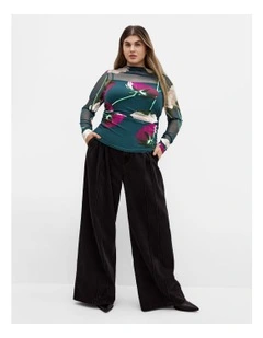 Lauryn Print Top in Emerald Stem