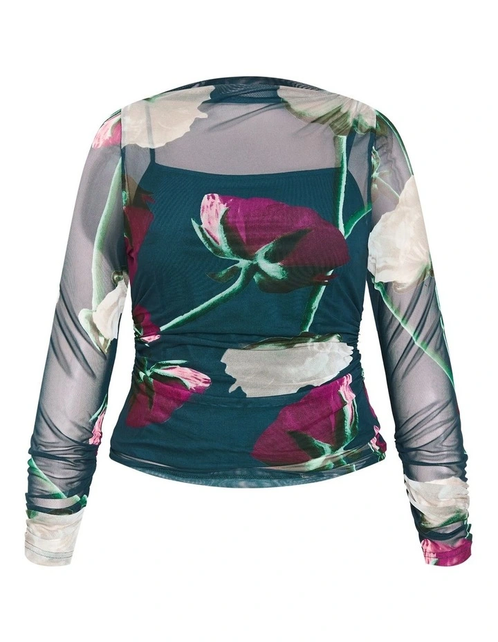 Lauryn Print Top in Emerald Stem image 3