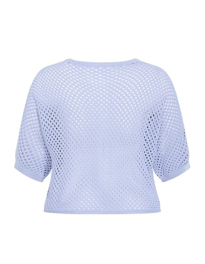 Crochet Knit Top in Soft Blue image 3