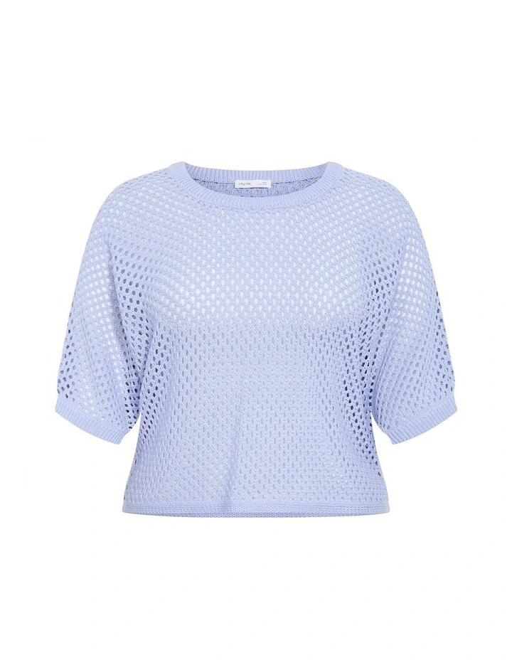 Crochet Knit Top in Soft Blue image 4