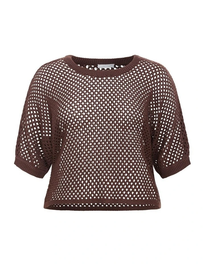 Crochet Knit Top in Chocolate image 3