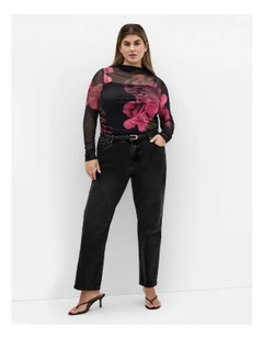 Lauryn Ruched Print Top in Black