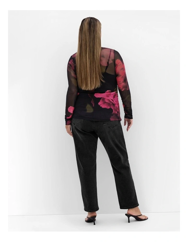 Lauryn Ruched Print Top in Black image 2