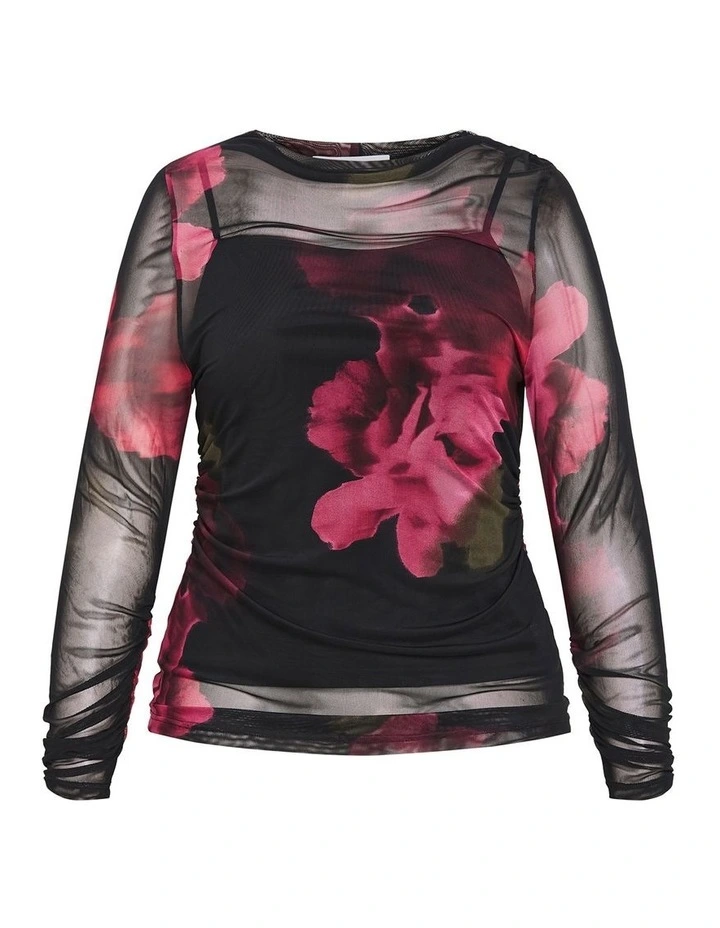 Lauryn Ruched Print Top in Black image 3