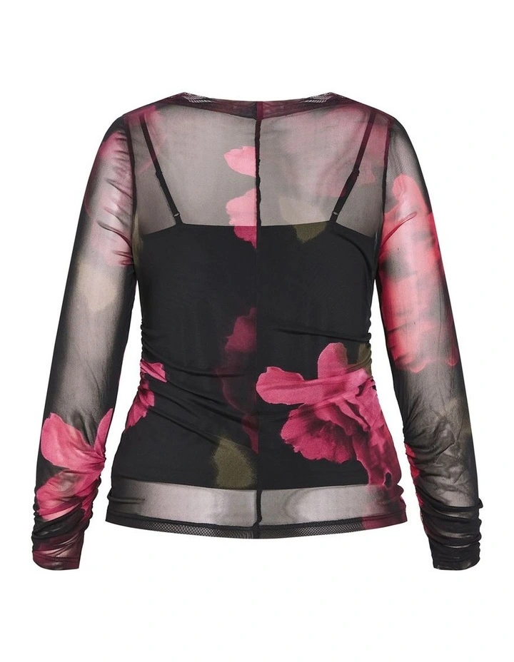 Lauryn Ruched Print Top in Black image 4