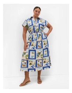 Vacay Postcard Print Shirt in Ocean Blue