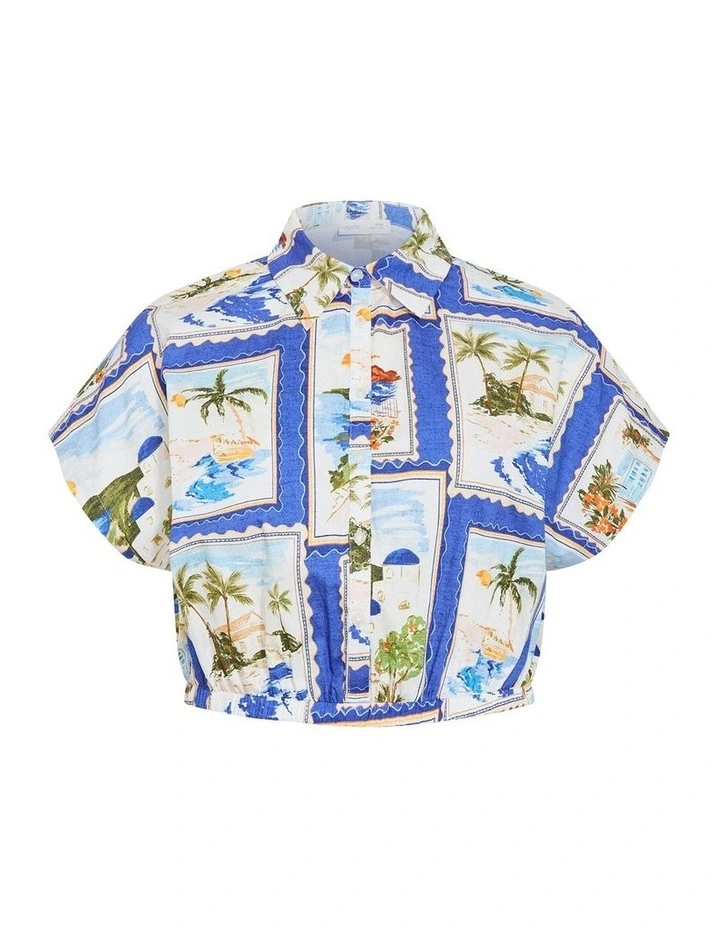 Vacay Postcard Print Shirt in Ocean Blue image 3