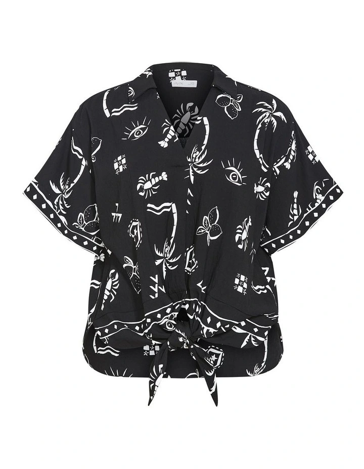 Resort Border Print Shirt in Black image 3