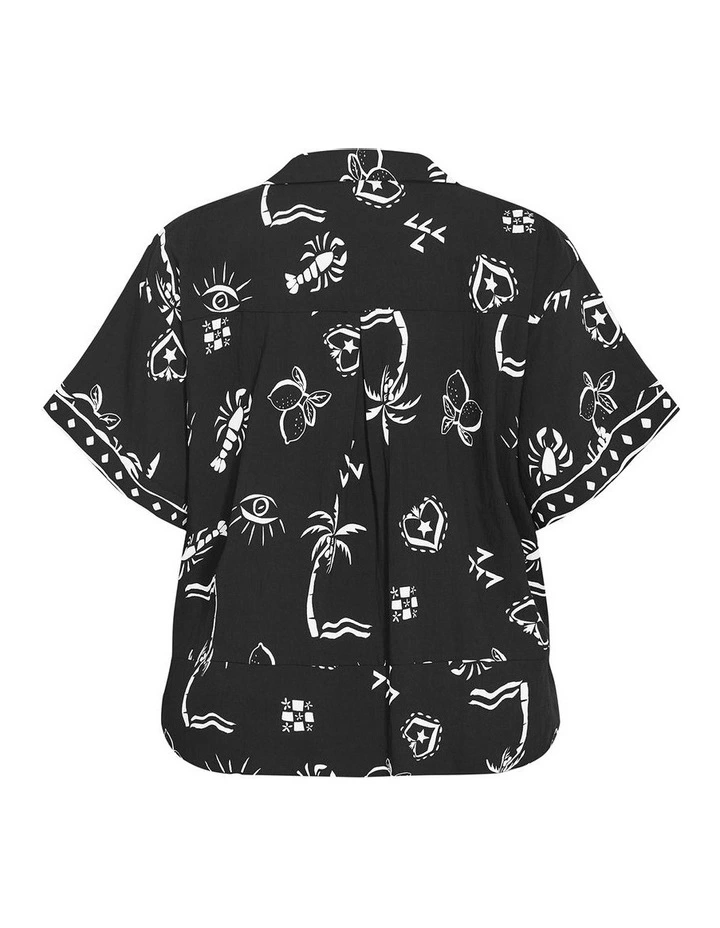 Resort Border Print Shirt in Black image 4