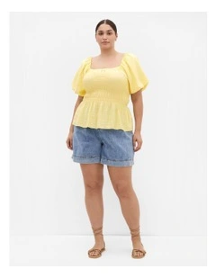 Clare Shirred Top in Lemon Drop