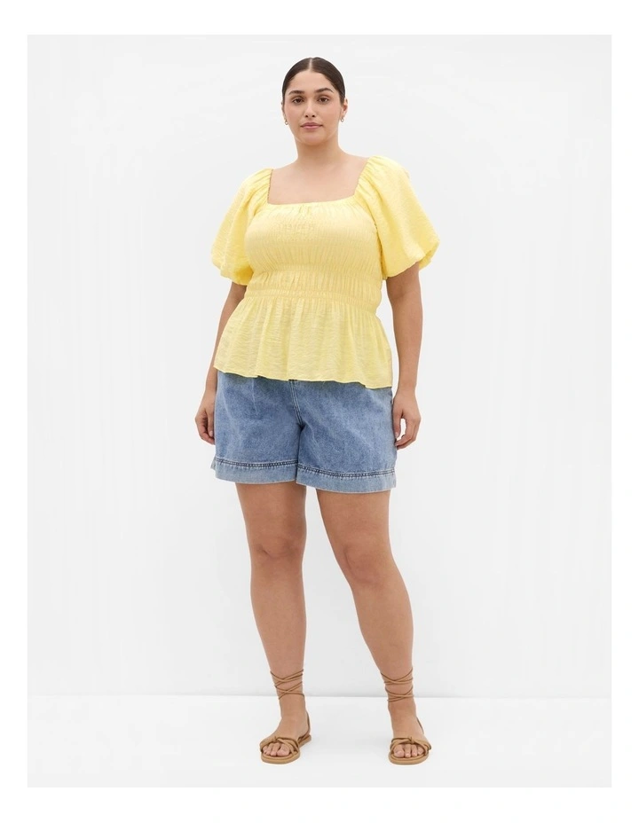 Clare Shirred Top in Lemon Drop image 1