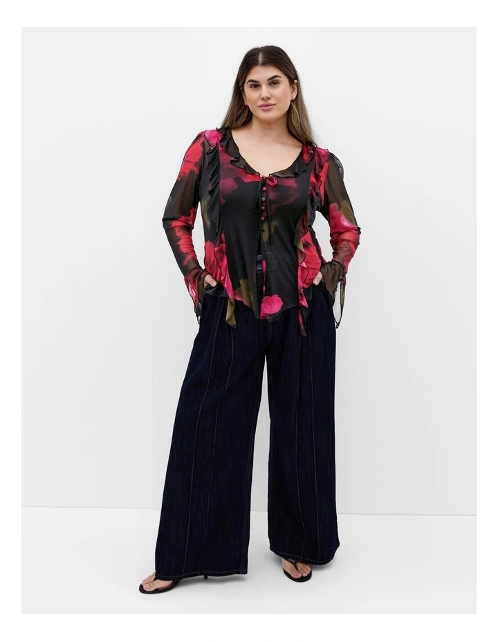 Vivid Mesh Print Top in Black image 1