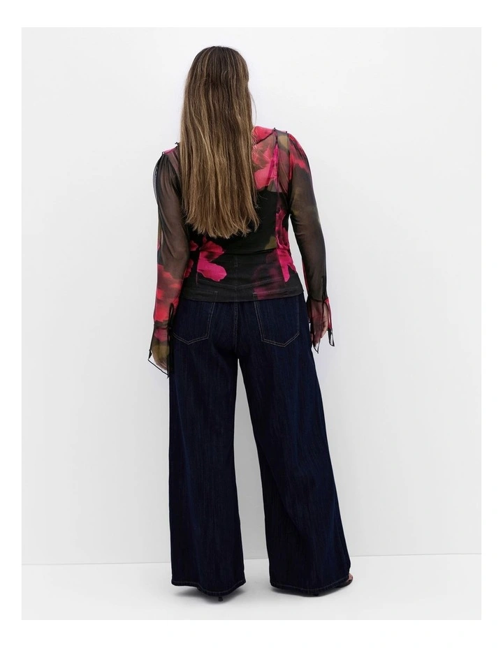 Vivid Mesh Print Top in Black image 2