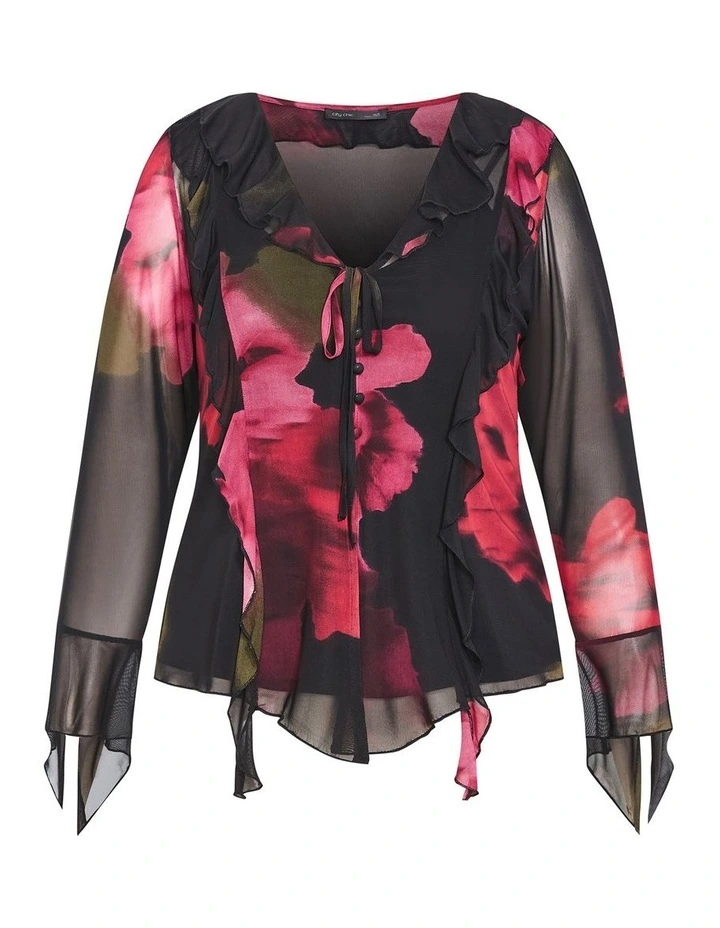 Vivid Mesh Print Top in Black image 3