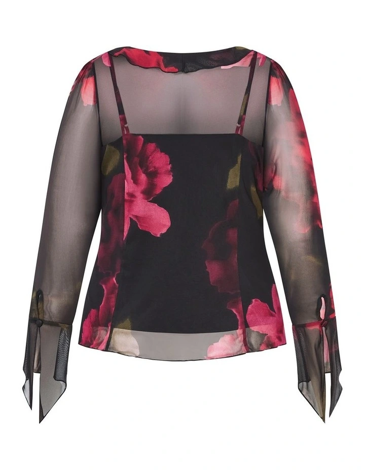 Vivid Mesh Print Top in Black image 4