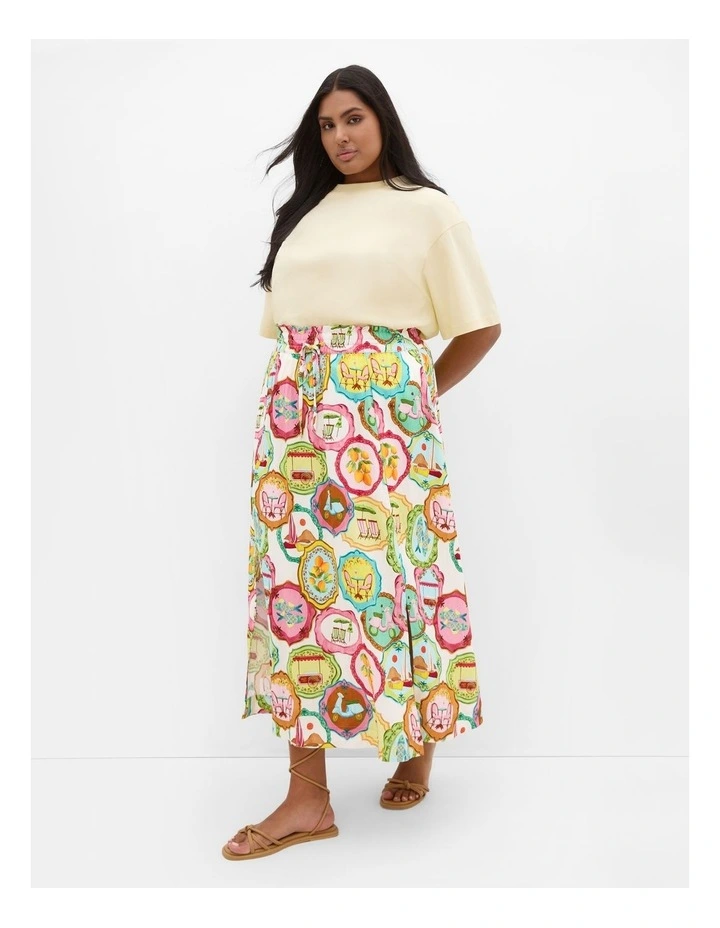 Capria Holiday Print Midi Skirt in Cream image 1