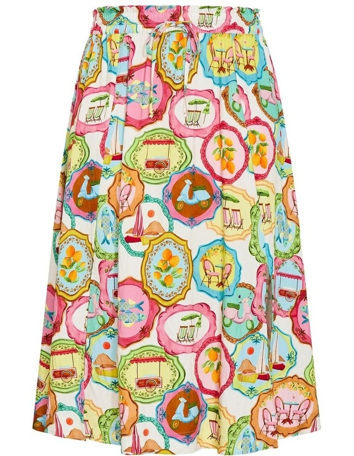 Capria Holiday Print Midi Skirt in Cream image 3