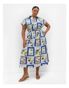 Vacay Postcard Print Skirt in Ocean Blue