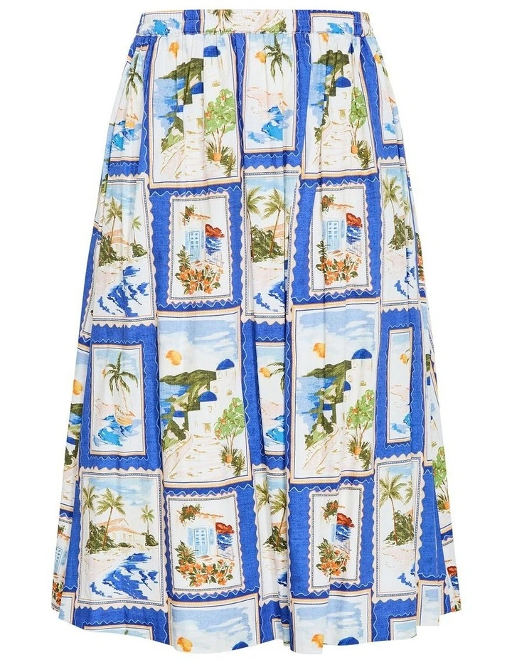 Vacay Postcard Print Skirt in Ocean Blue image 3