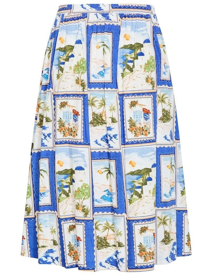 Vacay Postcard Print Skirt in Ocean Blue image 4
