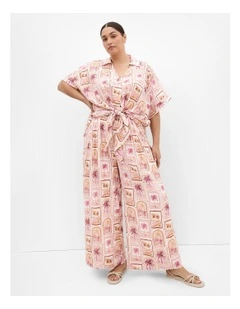 Postcard Print Wide Leg Pant in Sand