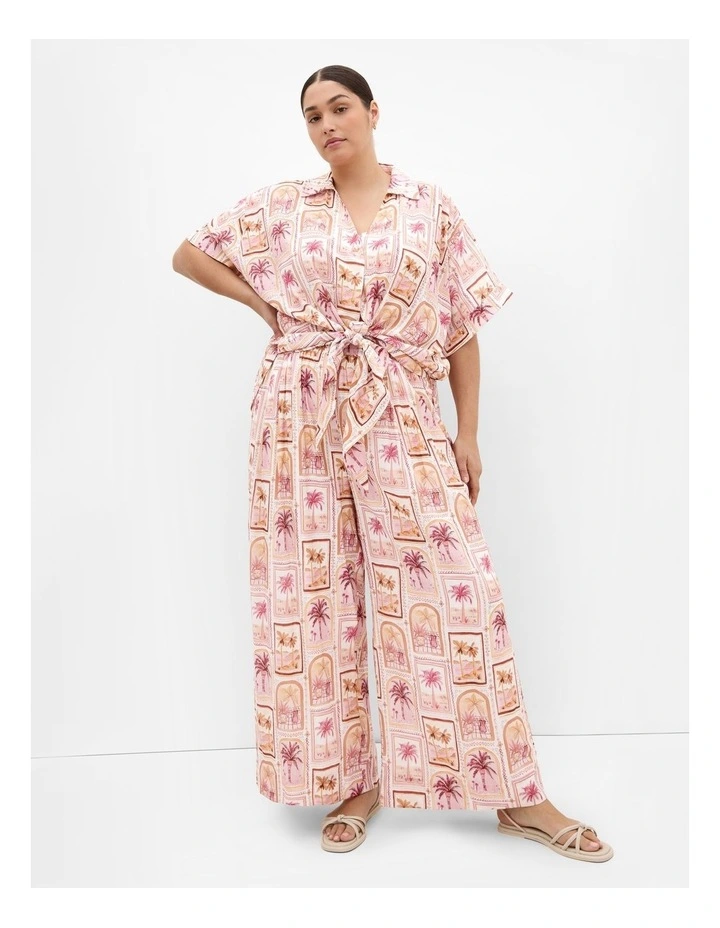 Postcard Print Wide Leg Pant in Sand image 1