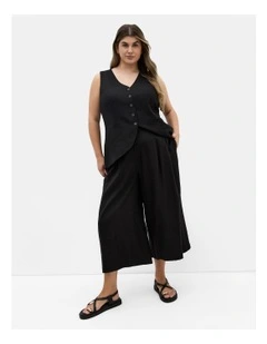 Abbie Linen Crop Pant in Black