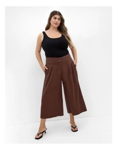 Abbie Linen Crop Pant in Chocolate