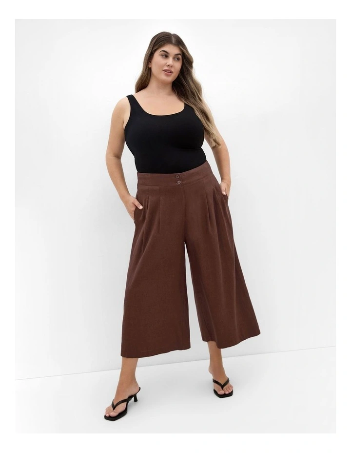 Abbie Linen Crop Pant in Chocolate image 1