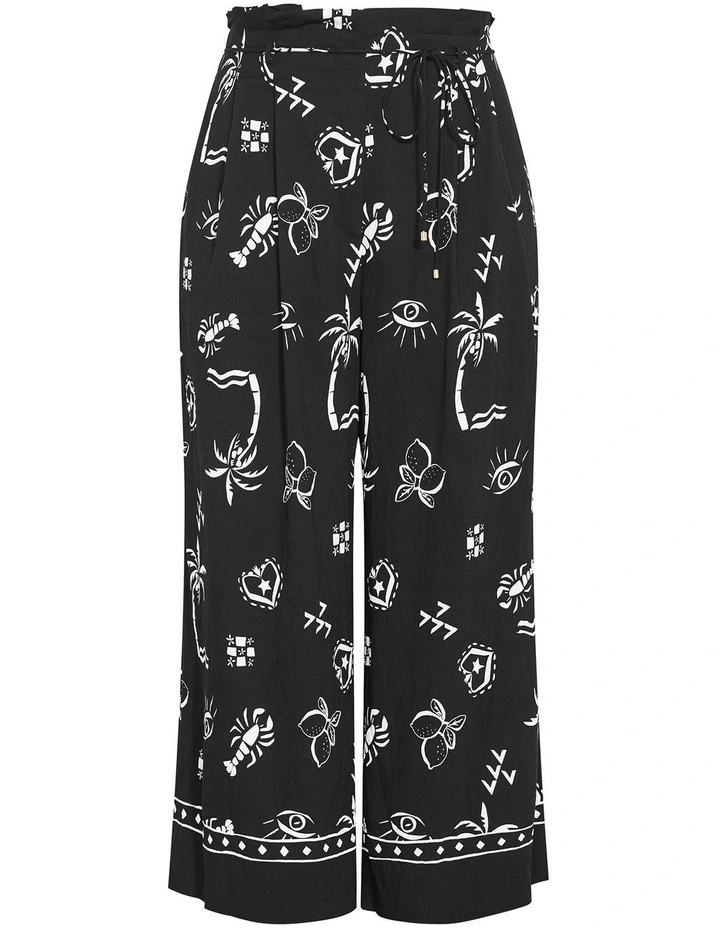 Resort Border Print Pant in Black image 3