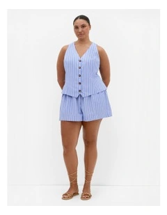Anna Stripe Cotton Short in Sky Blue