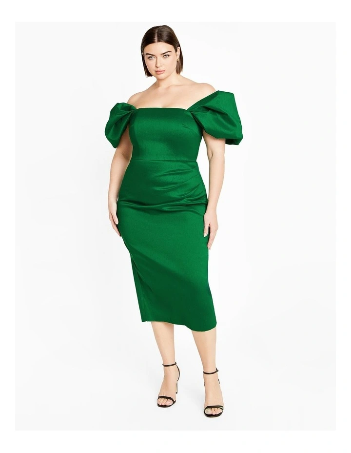 Elyse Off Shoulder Midi Dress in Bright Green image 1