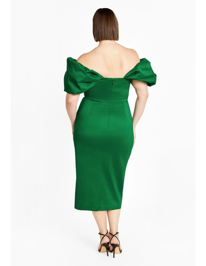 Elyse Off Shoulder Midi Dress in Bright Green image 2