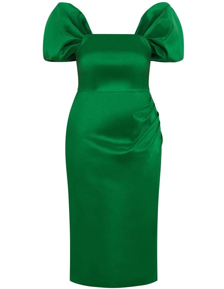 Elyse Off Shoulder Midi Dress in Bright Green image 3