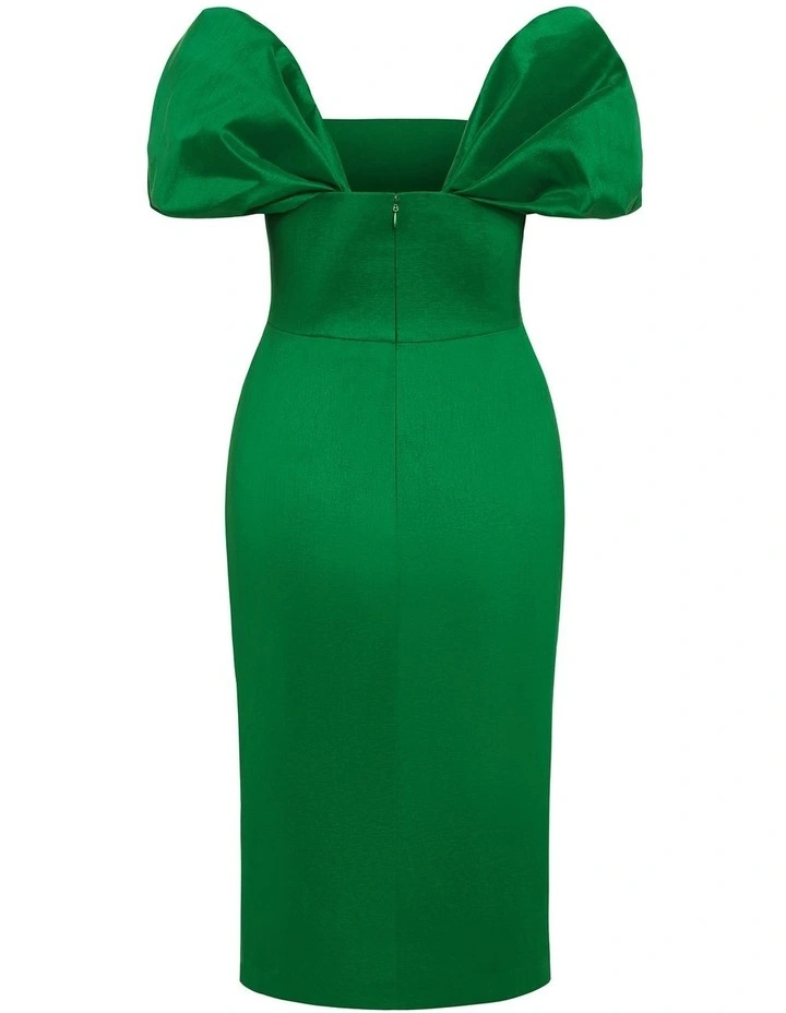 Elyse Off Shoulder Midi Dress in Bright Green image 4