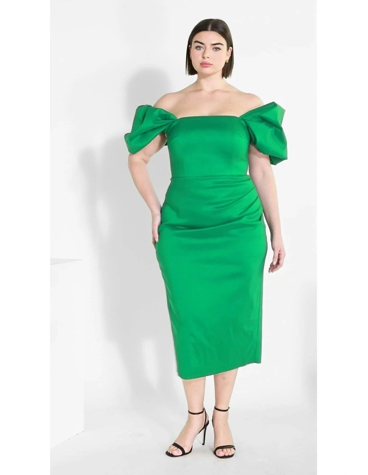 Elyse Off Shoulder Midi Dress in Bright Green image 5