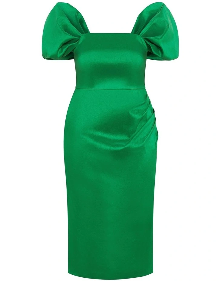 Elyse Off Shoulder Midi Dress in Bright Green image 6