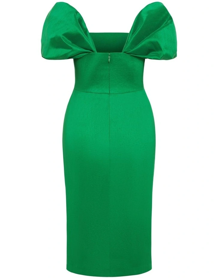 Elyse Off Shoulder Midi Dress in Bright Green image 7